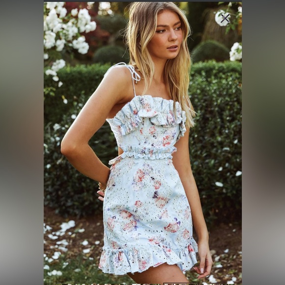 Frill Seeker Eyelet Embroidery TieBack Dress Floral Print  M flawed **2 for 20** - Picture 2 of 16